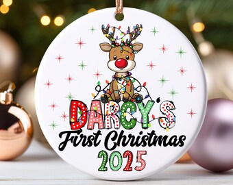 Baby s First Christmas Ornament, Personalized Reindeer Ornament, Baby Name Ornament, Custom Baby First Christmas Ornament, New Mom Gift