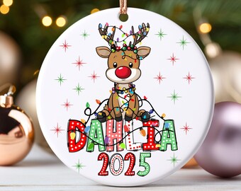 Custom Kids Name Ornament Reindeer, Personalized Ornament with Year. Custom Ornament Kids, Personalized Family Name Ornaments Christmas Gift
