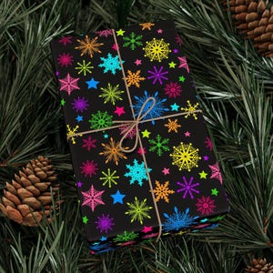 Neon Snowflake Black Christmas Wrapping Paper