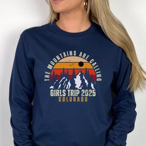 Custom Girls Trip 2025 Camping Sweatshirt, Matching Best Friends Mountain Vacation Hoodie, Girls Weekend Group Tee, Girls Travel Hiking Trip