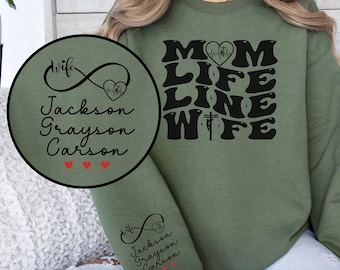Lineman Wife Sleeve Print Sweatshirt, Mom Life Line Wife Mothers Day Gift, Journeyman Line man Wife Crewneck, Lineman Fiancée Hoodie