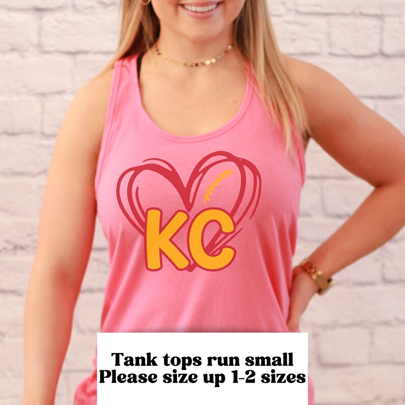 KC Tank Top Women, Kansas City Football Fan Vneck Tee, KC Heart Football T-shirt, KC Heart Tank Top, Kansas City Football Shirt for Women
