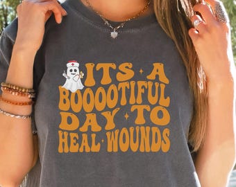 Camiseta de Halloween para el cuidado de heridas, colores espeluznantes para enfermeras de heridas, camiseta de manga larga del equipo de cuidado de heridas, camiseta Boo Boo Crew para el cuidado de heridas