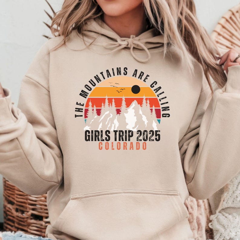 Custom Girls Trip 2025 Camping Sweatshirt, Matching Best Friends Mountain Vacation Hoodie, Girls Weekend Group Tee, Girls Travel Hiking Trip