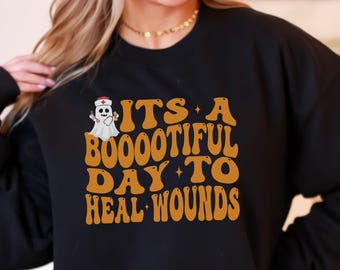 Sudadera de enfermera de Halloween para el cuidado de heridas, camiseta de Halloween para el cuidado de heridas, camiseta divertida de manga larga para enfermera de heridas, camiseta de Halloween para el cuidado de heridas