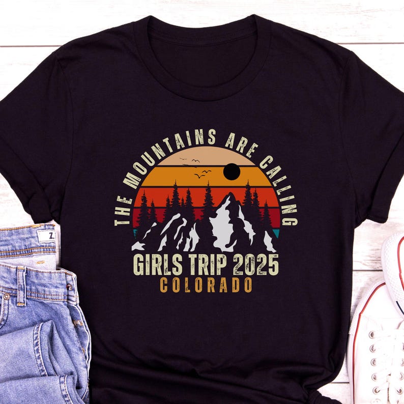 Custom Girls Trip 2025 Camping Sweatshirt, Matching Best Friends Mountain Vacation Hoodie, Girls Weekend Group Tee, Girls Travel Hiking Trip
