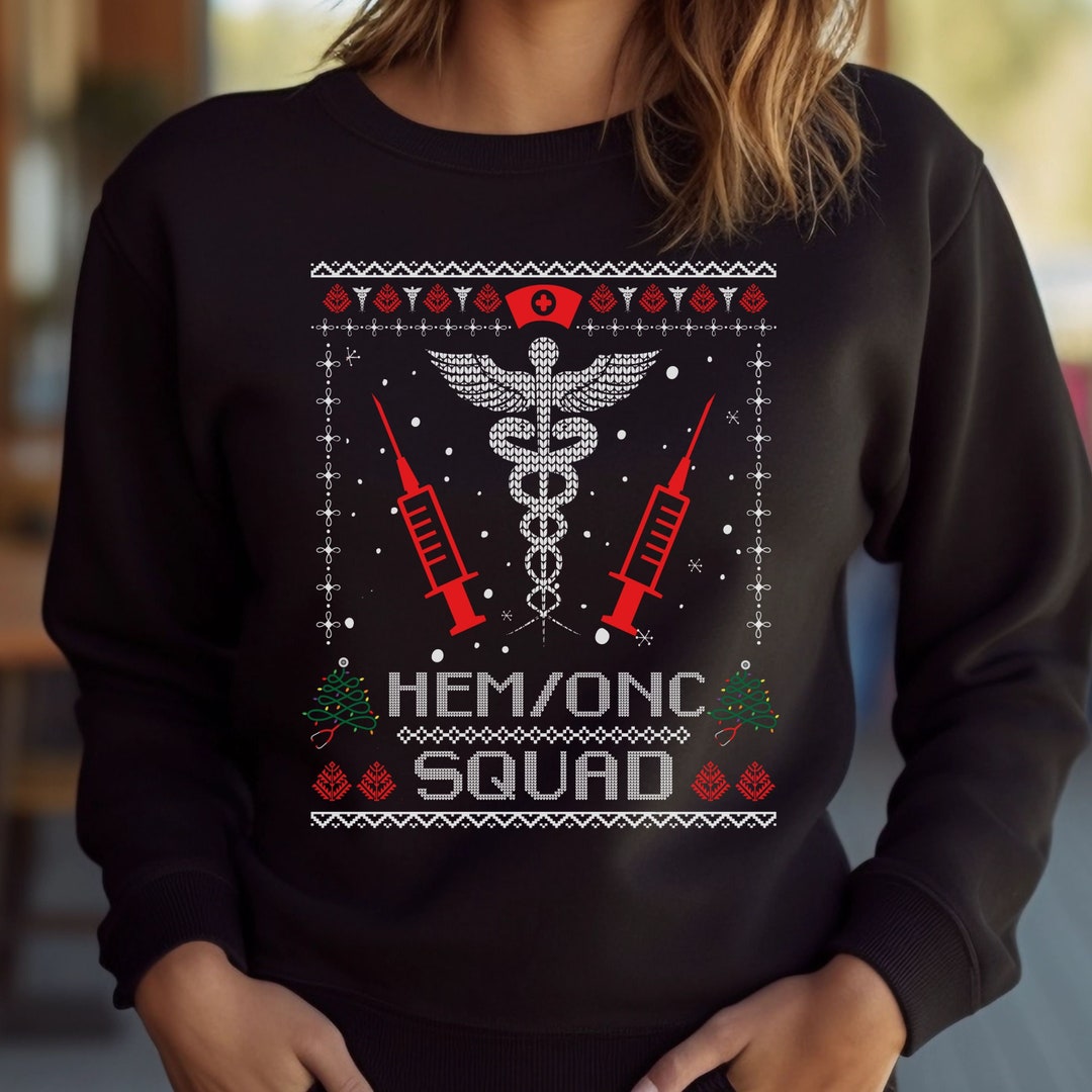 Hemonc Nurse Shirt Christmas, Hematology Oncology Nurse Crew Neck ...