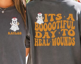 Camiseta de Halloween para el cuidado de heridas, camiseta de manga larga espeluznante para enfermeras de cuidados de heridas, camiseta de colores cómodos del equipo de cuidados de heridas espeluznante, enfermera practicante de cuidados de heridas