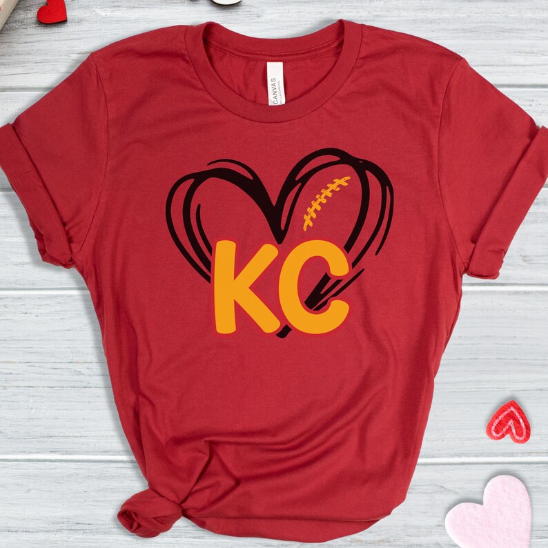 KC Tank Top Women, Kansas City Football Fan Vneck Tee, KC Heart Football T-shirt, KC Heart Tank Top, Kansas City Football Shirt for Women