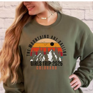 Custom Girls Trip 2025 Camping Sweatshirt, Matching Best Friends Mountain Vacation Hoodie, Girls Weekend Group Tee, Girls Travel Hiking Trip