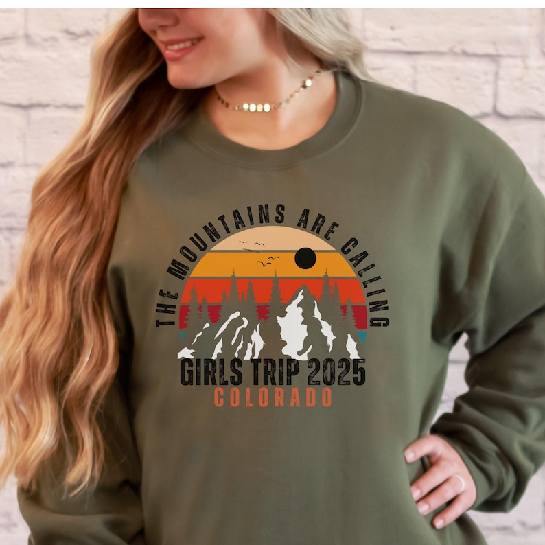 Custom Girls Trip 2025 Camping Sweatshirt, Matching Best Friends Mountain Vacation Hoodie, Girls Weekend Group Tee, Girls Travel Hiking Trip