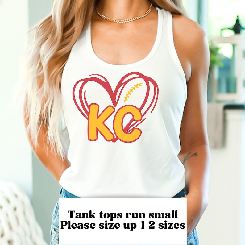 KC Tank Top Women, Kansas City Football Fan Vneck Tee, KC Heart Football T-shirt, KC Heart Tank Top, Kansas City Football Shirt for Women