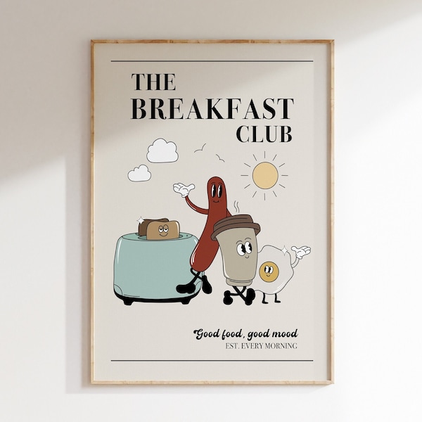 The Breakfast Club, Frühstücksecke, Küchendekor, Küchendruck, Küche Wandkunst, digitaler Download, Retro Druck, Funky Druck