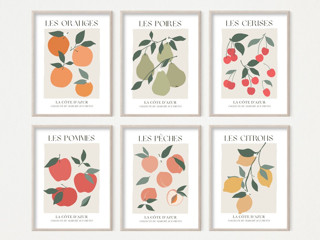 kitchen gallery wall art set of 6, vintage fruit... Set of 6 Kitchen Prints, Fruit Wall Art, Kitchen Decor, Fruit Prints ...