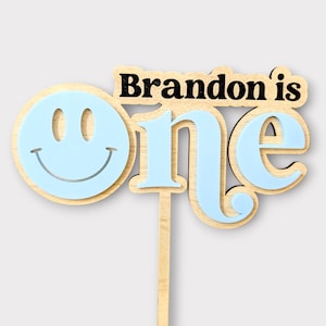 Topper per torta "One Happy Dude", compleanno "One Happy Babe", topper per torta personalizzato per bambini, decorazione con faccina sorridente, ciondolo per torta del primo compleanno