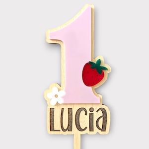 Topper per torta di compleanno con bacche, primo compleanno di una bambina, topper per torta personalizzato per bambini, decorazione con fragole, decorazione per il primo compleanno, festa con bacche
