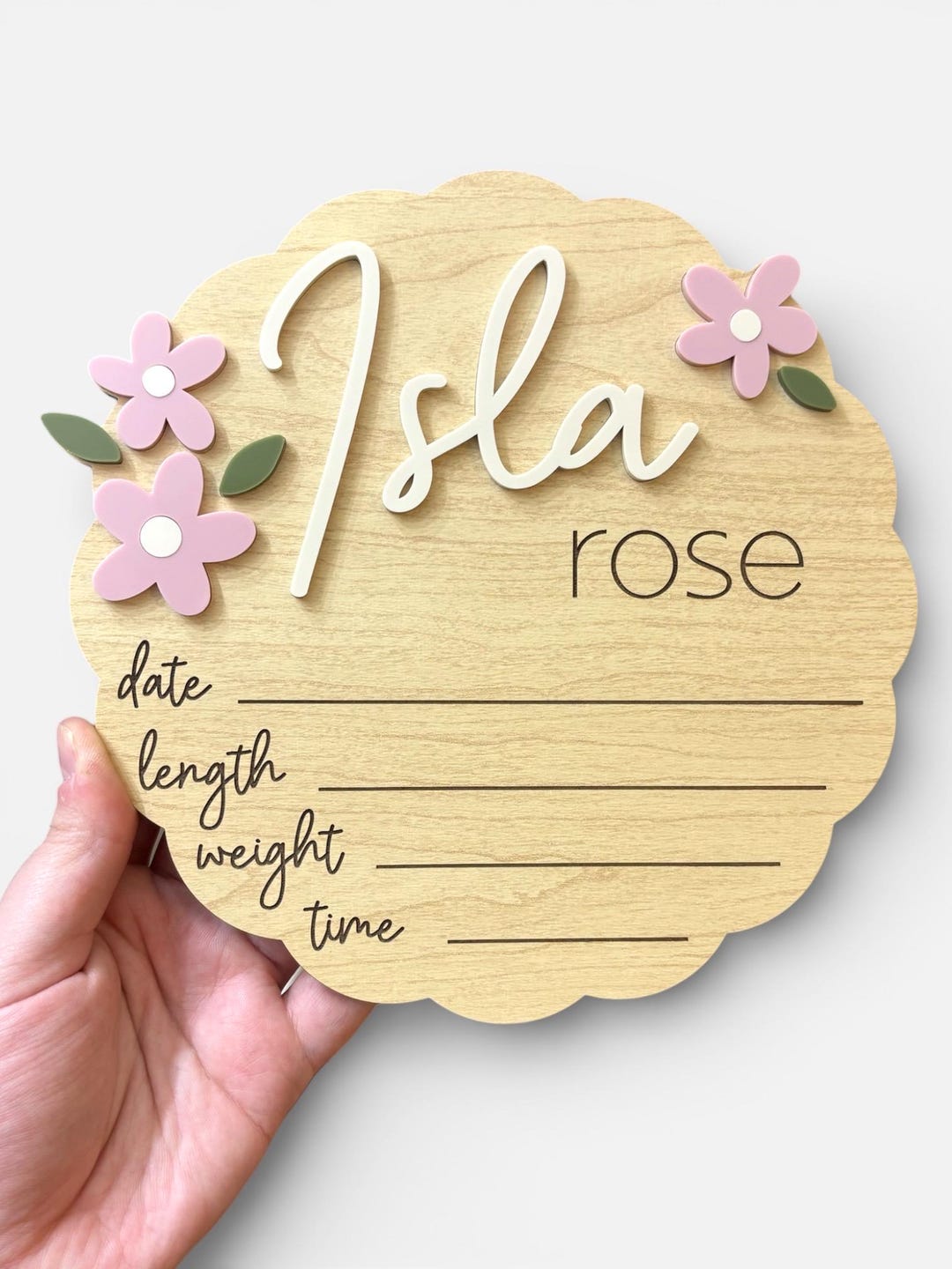 Wooden Baby Birth Stat Sign With Acrylic Florals - Etsy