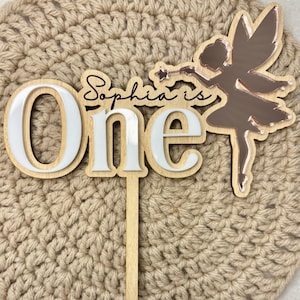 Decorazione per torta a forma di fata, primo compleanno a forma di fata, decorazione per torta personalizzata per bambini, decorazione per compleanno a forma di fata, fata magica, fata specchiata in oro rosa