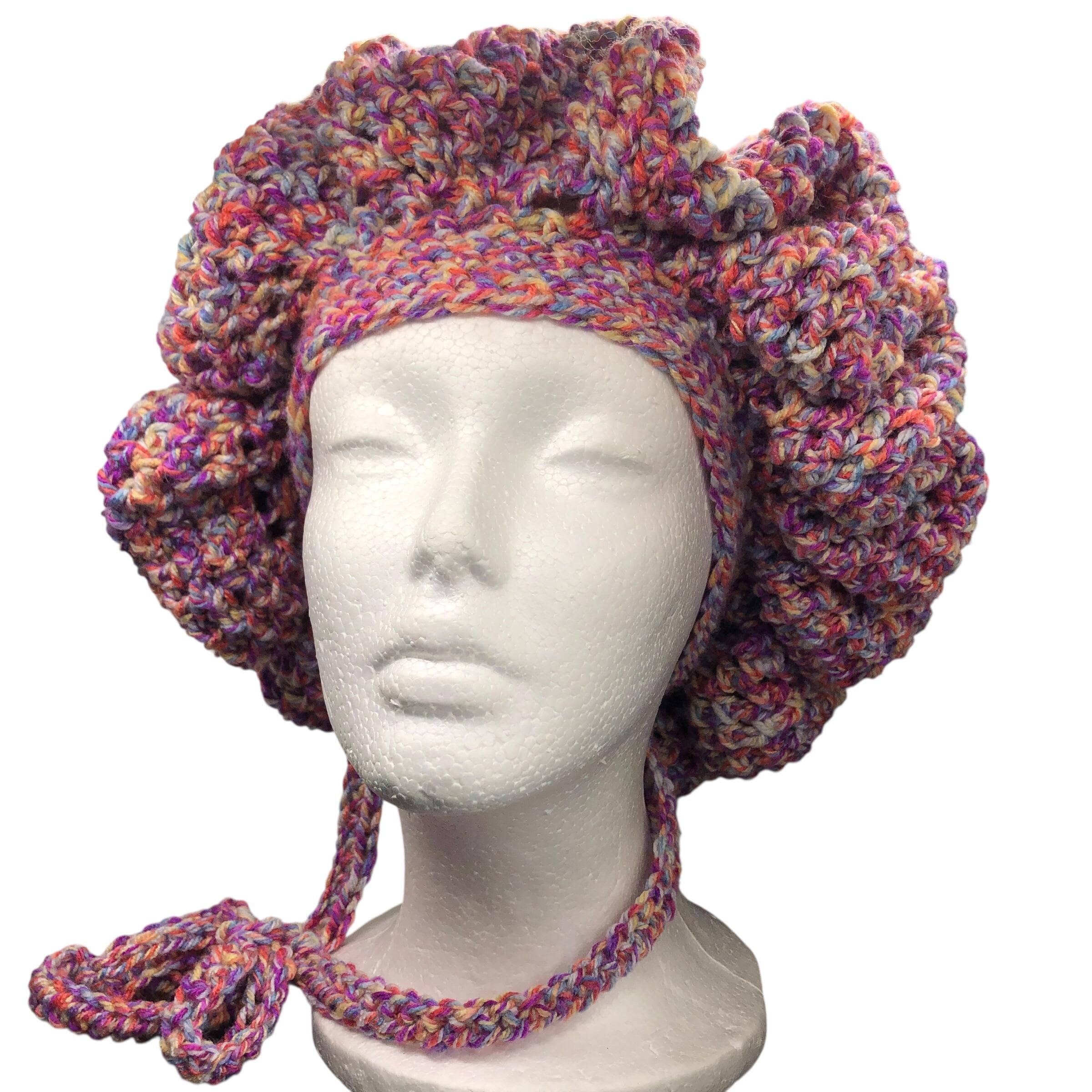 Hodgy Bonnet Handmade Crochet Colorful Strawbery Jam Adjustable with Tie M/L Crocheted Hodgy Bonnet: Multi-colored Acrylic Bonnet With  main image 4