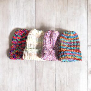 Chunky Ribbed Crochet Hat Slouchy Toboggan Folded Brim Hat, Handmade Gift For Her, Christmas Gift