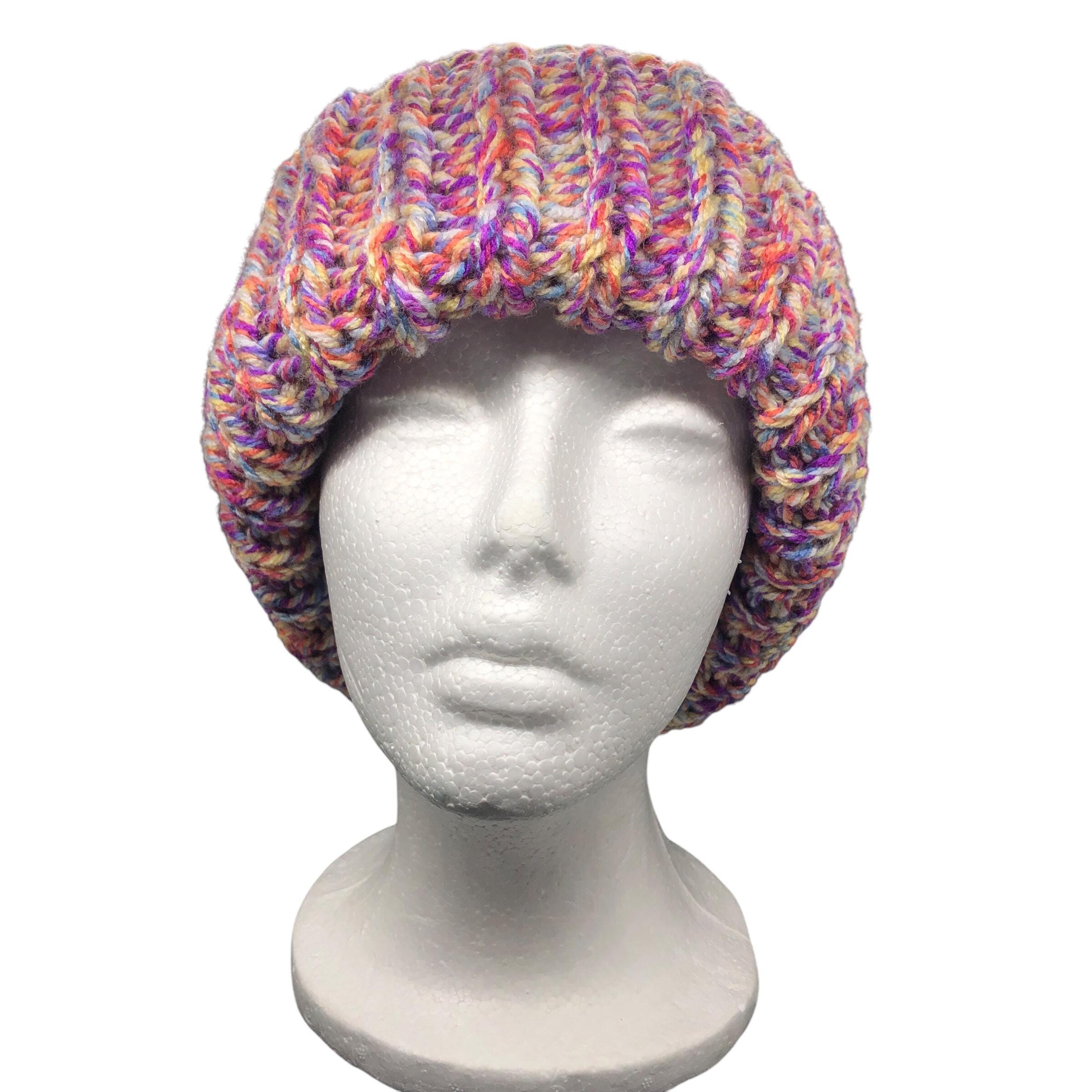 Handmade Chunky Ribbed Crochet Beanie, Slouchy Folded Brim  display picture 1