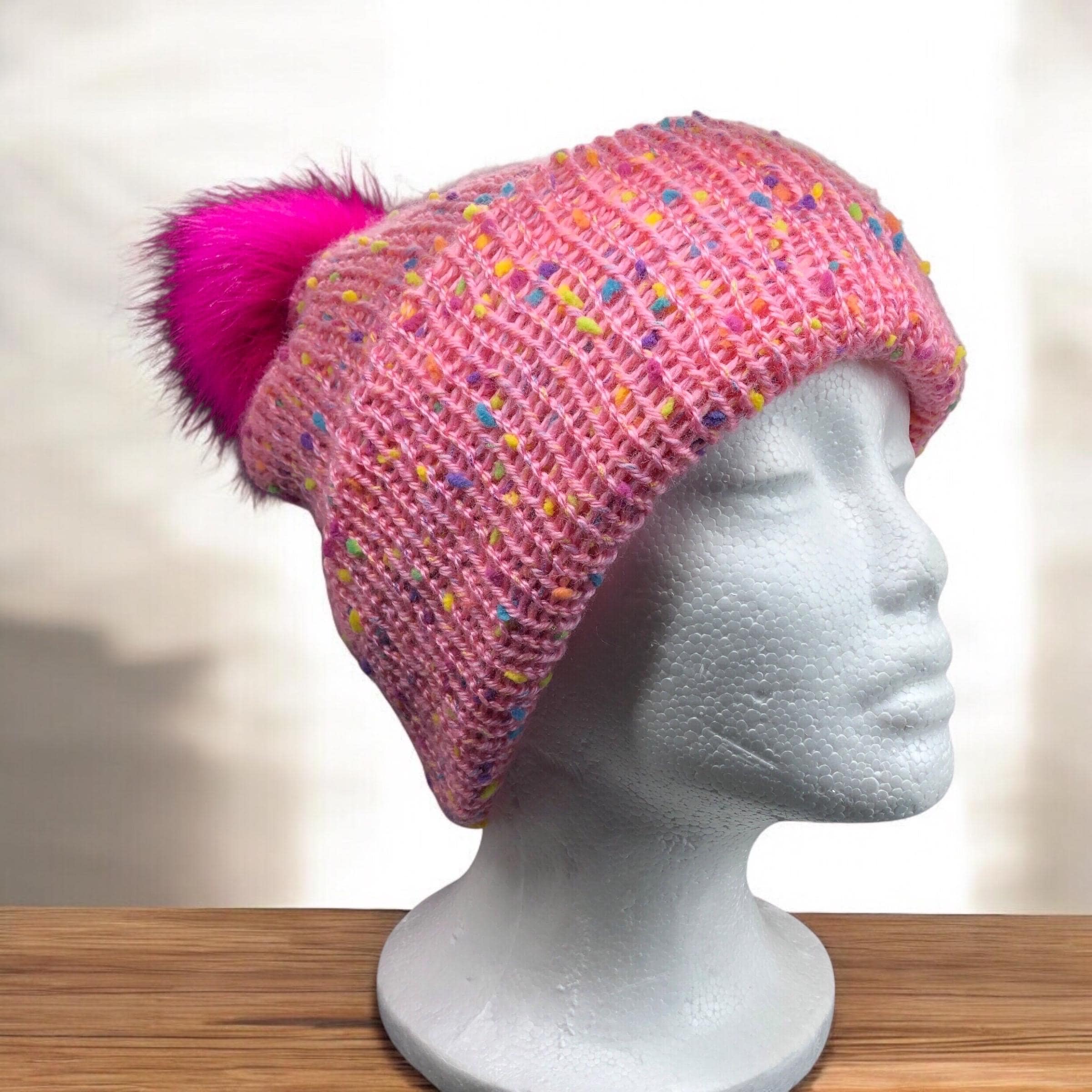 Pink Sprinkles Pom Beanie Pink Sprinkles Pom Beanie, Removable Pom - Etsy main image 3