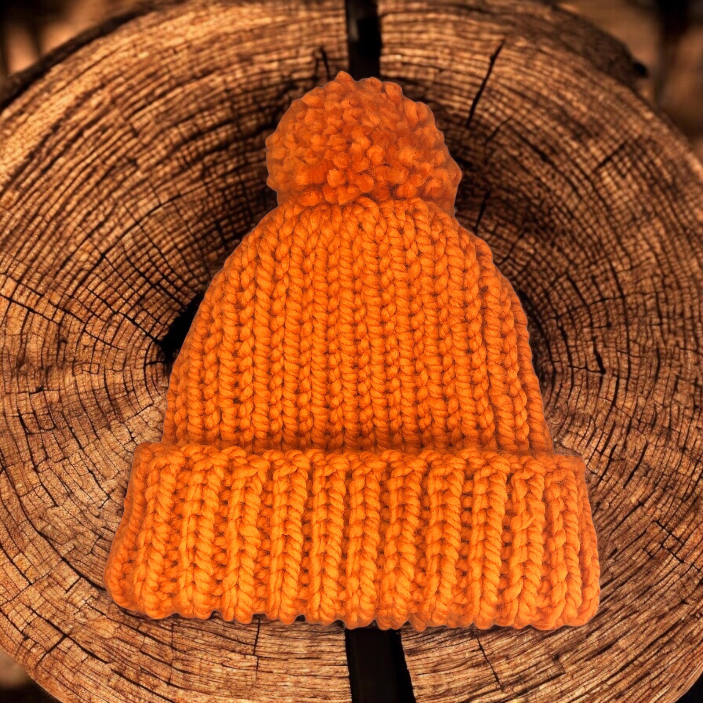 CHUNKY Ribbed Hand Knit Pumpkin Spice Beanie Hat With Pom  display picture 3
