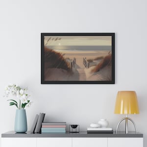 Coastal Serenity | Sunset Beach Scene with Dunes in Neutral Colors | Wall Art for Home or Office
