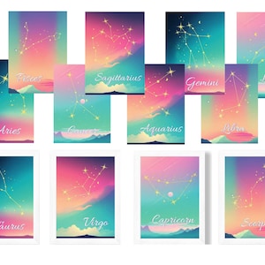 Cosmic Design Gallery  |  Zodiac Sign Star Constellation, Set of 12, Horoscope Wall Art Print, Zodiac artwork, Astrological illustration