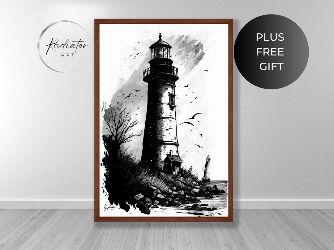 Lighthouse Ink Sketch Fine Art Print, Digital Print Art, Loose Ink