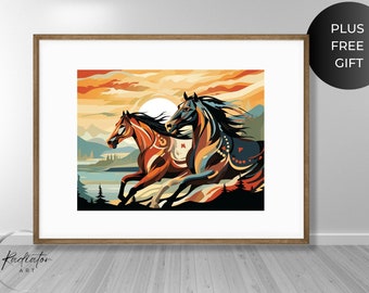 Wild Horses Art Print | Expressive Galloping Horses Illustration (Digital Download)