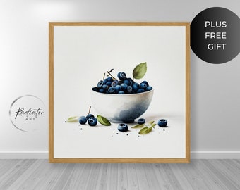 Blueberries Still Life Print | Modern Kitchen Wall Art (Digital Download)