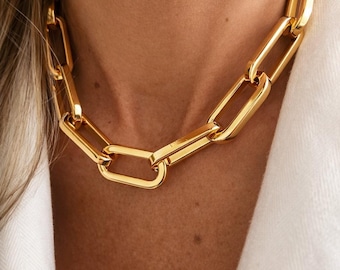 Chunky Gold Choker | 18k Large Padlock Chain Necklace Lobster Clasp Necklace Layering Chain Necklace Cute Necklace| Non Tarnish Chain
