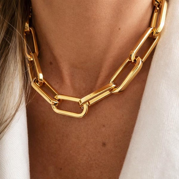 Chunky Gold Choker | 18k große Vorhängeschloss Kettenhalskette Hummerverschluss Halskette Layering Kettenhalskette Niedliche Halskette | Nicht trübe Kette