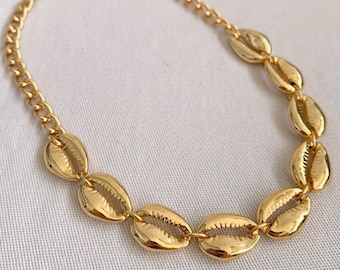 Gold Cowrie Shell Choker Necklace | Mermaid Layered Necklace | Gift for Mom