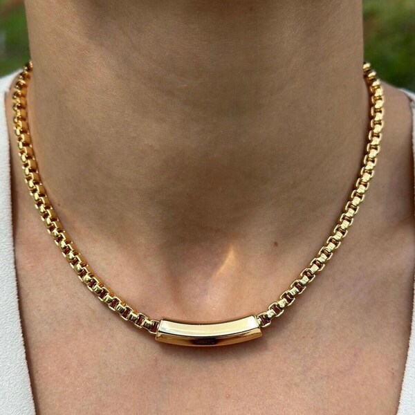 Round Gold Boxchain Choker | Necklace 18k Gold Filled Box Venetian Chain Necklace Modern Link Chain Choker Necklace Christmas Gift For Her
