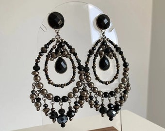 Beaded chandelier earrings, Oversized dangle earrings, Large bohemian beaded chandelier earrings Aesthetic Jewelry, Handmade Jewelry
