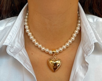 Collier pendentif coeur boules bouffées : breloque en or 18 carats | Bijoux Cadeaux Bijoux Cadeaux Bijoux Resort | Cadeau de Galentine | Bijoux de boutique