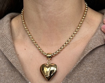 Bubble Large Puff Heart Charm Pendant | Necklace | Gold Heart Charm for Mom | Gift for Mothers Day | Gold Love Necklace for Her | Gift for