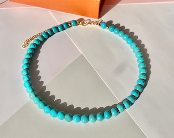 Turquoise Beaded Necklace: 18k Gold Plated Chain | Jewelry Gifts Jewelry Gift Resort Jewelry | Galentine's Gift | Wholesale Jewelry