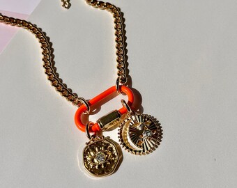 Collana con ciondolo Luna e Stelle / Collana con ciondolo Occhio di Allah / Collana con ciondoli a moschettone / Collana con chiusura a moschettone smaltata / Collana componibile da abbinare - Regalo