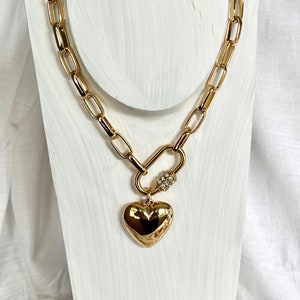 Chunky Link Chain Necklace, Gold Puffy Heart Necklace, Carabiner Necklace, Gold Carabiner Charm Choker, Large Heart Necklace, Gift for Women - Etsy Chunky Link Chain Necklace, Gold Puffy Heart Necklace, Carabiner Necklace, Gold Carabiner Charm Choker, Large Heart Necklace, Gift for Women - Etsy