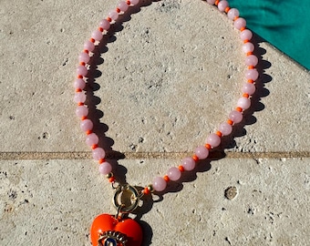 18” Kunzite Gemstone Beaded Necklace | Pink Crystal Custom Charm Necklace | Beaded Necklace | Pick 2 Charms for Your Necklace | Gift for Her