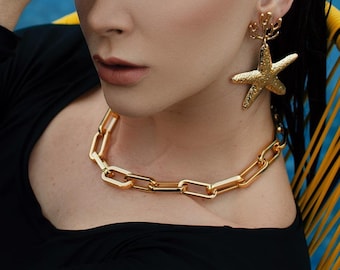 17" Chunky Gold Chain Choker: Padlock Clasp Necklace | Jewelry Gifts Jewelry Gift Resort Jewelry | Galentine's Gift | Wholesale Jewelry