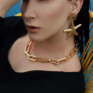 Chunky Gold Choker | 18k  Large Padlock Chain Necklace Lobster Clasp Necklace Layering Chain Necklace Cute Necklace| Gift For Mom
