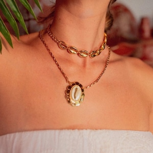 Gold Cowrie Shell Choker Necklace | Mermaid Layered Necklace | Gift for Mom | Mothers Day Jewelry Gift | Fashion Jewelry | Gift for Her
