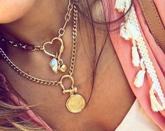 Carabiner Lock Charm Necklace: Gold Shackle Clasp | Jewelry Gifts Jewelry Gift Resort Jewelry | Galentine's Gift | Wholesale Jewelry