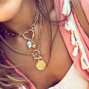 Carabiner Lock Charm Necklace: Gold Shackle Clasp