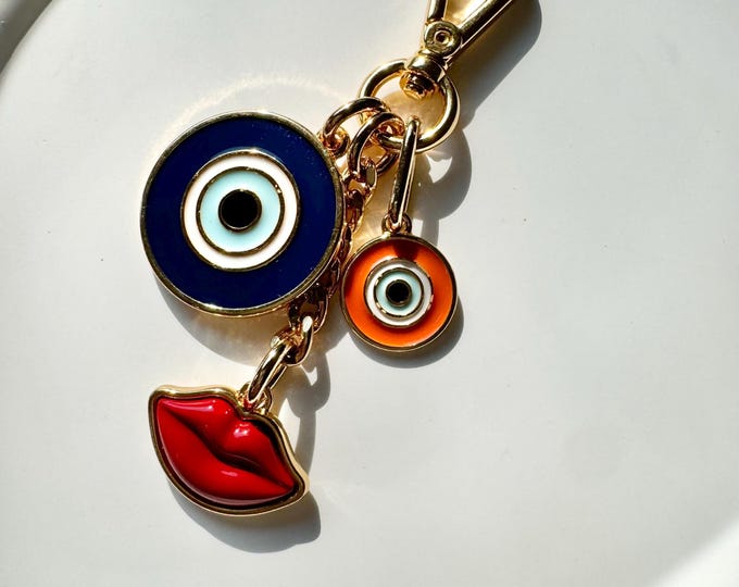 Heart Evil Eye Bag Charm Lock Heart Bag Charm Heart Keychain Lock Purse Charm Heart Keychain