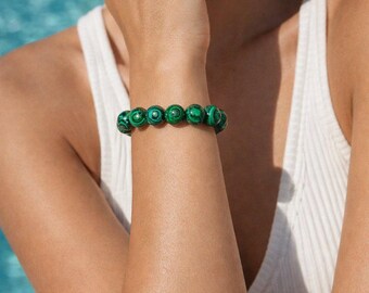 Man-Made Malachite Bracelet 10mm Bead – Green Gemstone Stretch Bracelet | Wholesale Jewelry | Boutique Jewelry | Coastal Jewelry